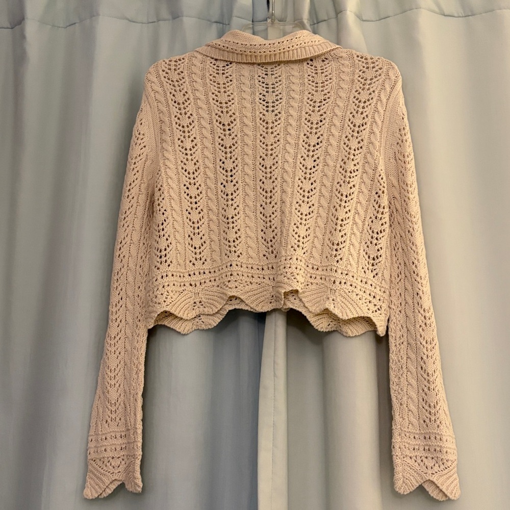 Women’s Cream Knit Button-Up‎ Cropped Cottagecore Romantic Boho Sweater - Picture 5 of 5